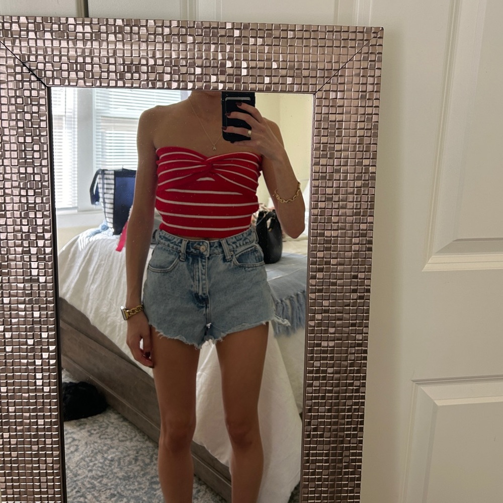 Paper moon red and white striped tube top
